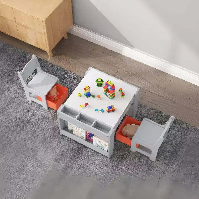 4-in-1 Activity Table Set with Detachable Tabletop, Table Set with Drawers and Bookshelf, Multifunctional Toddler Furniture for Drawing, Reading