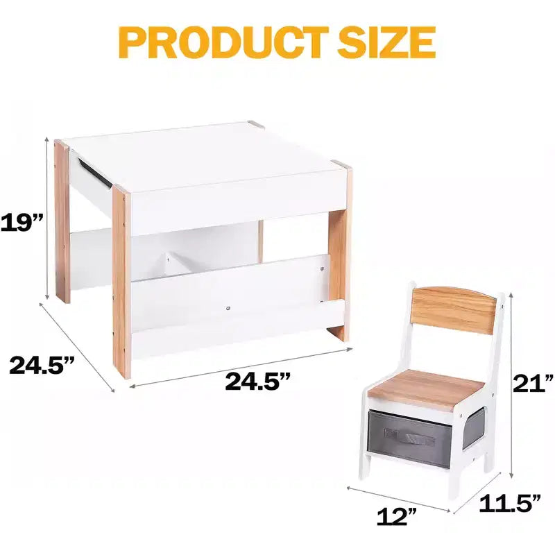 4-in-1 Activity Table Set with Detachable Tabletop, Table Set with Drawers and Bookshelf, Multifunctional Toddler Furniture for Drawing, Reading