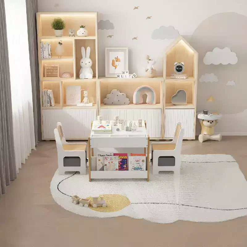 4-in-1 Activity Table Set with Detachable Tabletop, Table Set with Drawers and Bookshelf, Multifunctional Toddler Furniture for Drawing, Reading