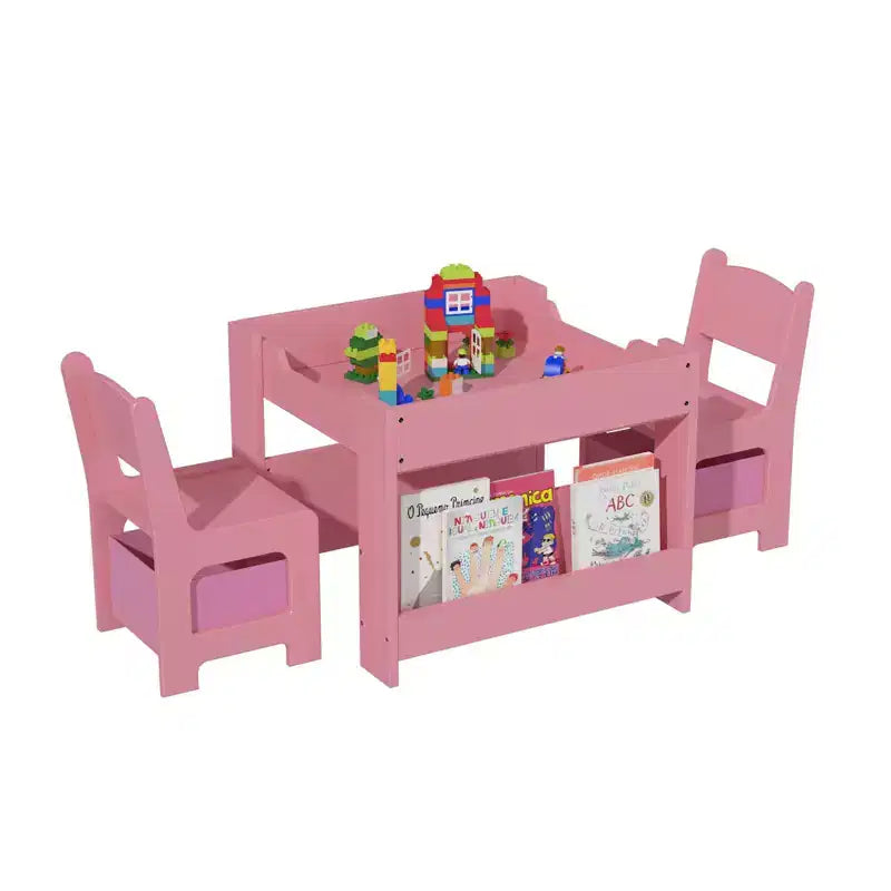 4-in-1 Activity Table Set with Detachable Tabletop, Table Set with Drawers and Bookshelf, Multifunctional Toddler Furniture for Drawing, Reading