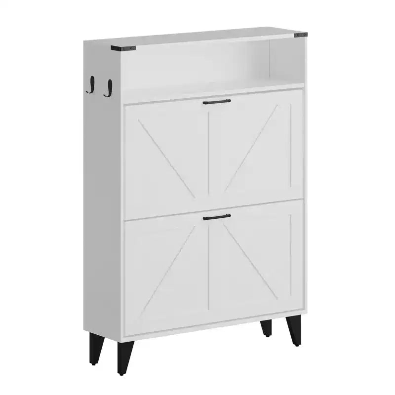 Shoe Cabinet with 2 Flip Drawers, Freestanding Shoe Storage Cabinet with Open Shelves, Hidden Narrow Shoe Rack for Entryway Hallway