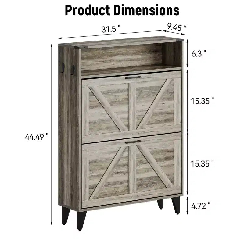 Shoe Cabinet with 2 Flip Drawers, Freestanding Shoe Storage Cabinet with Open Shelves, Hidden Narrow Shoe Rack for Entryway Hallway