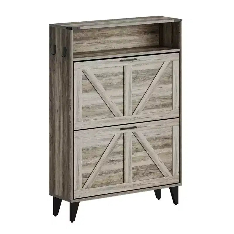 Shoe Cabinet with 2 Flip Drawers, Freestanding Shoe Storage Cabinet with Open Shelves, Hidden Narrow Shoe Rack for Entryway Hallway
