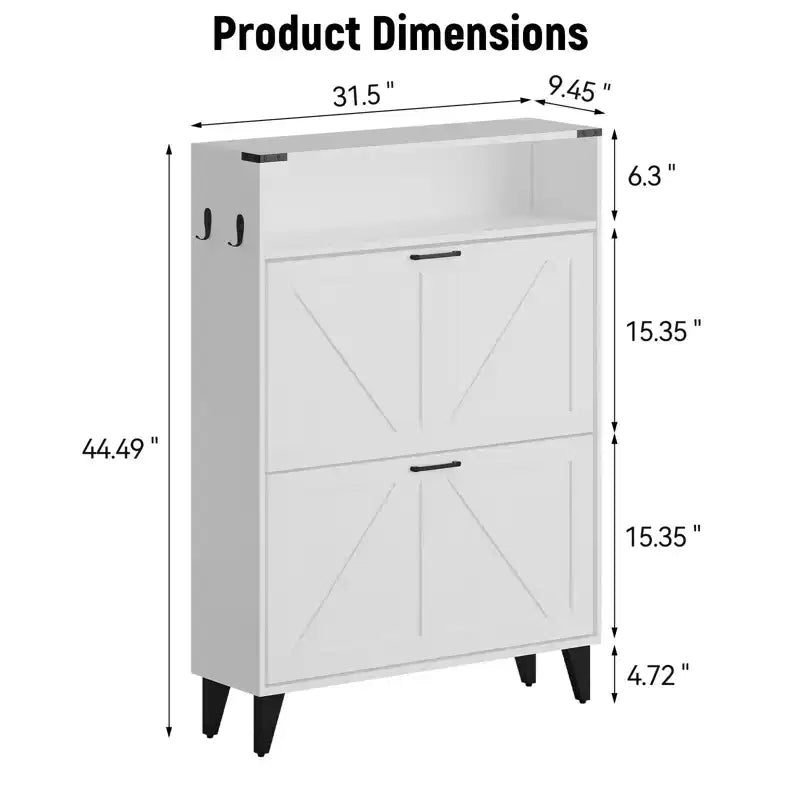 Shoe Cabinet with 2 Flip Drawers, Freestanding Shoe Storage Cabinet with Open Shelves, Hidden Narrow Shoe Rack for Entryway Hallway
