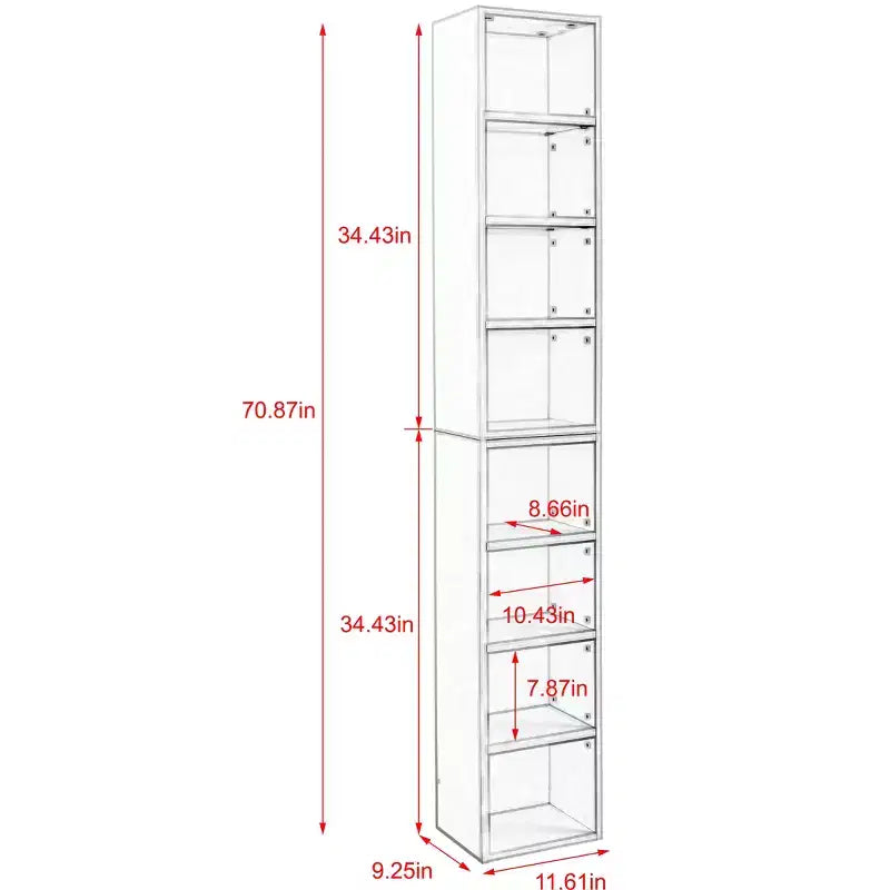 MAYEERTY 8 TierMedia Tower Rack Tall Narrow Bookcase Display Bookshelf with Adjustable Shelves for Home Living Room Walnut