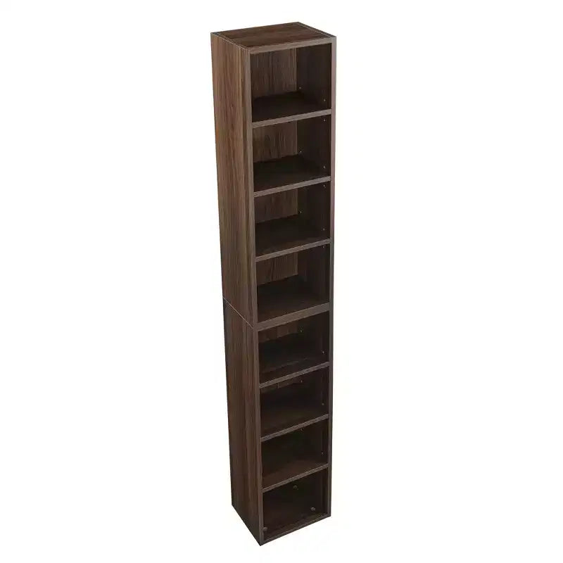 MAYEERTY 8 TierMedia Tower Rack Tall Narrow Bookcase Display Bookshelf with Adjustable Shelves for Home Living Room Walnut
