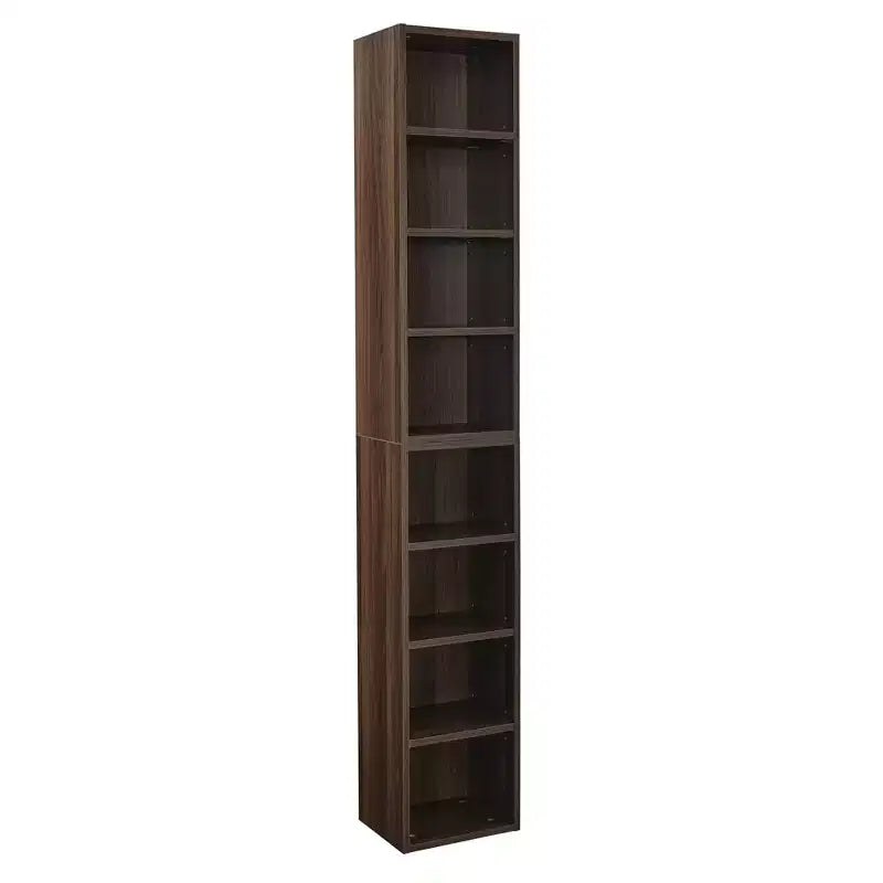 MAYEERTY 8 TierMedia Tower Rack Tall Narrow Bookcase Display Bookshelf with Adjustable Shelves for Home Living Room Walnut