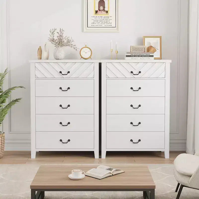 TROPOW Farmhouse 5 Dresser for Bedroom, 45.2 Tall Dresser, Vertical Drawer with Storage Freestanding, Wooden Closet Storage Chest for Bedroom
