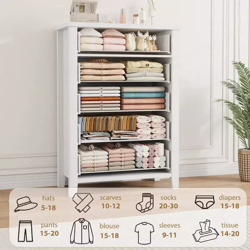 TROPOW Farmhouse 5 Dresser for Bedroom, 45.2 Tall Dresser, Vertical Drawer with Storage Freestanding, Wooden Closet Storage Chest for Bedroom