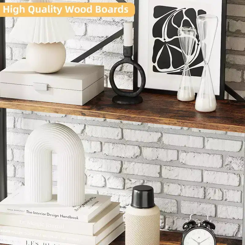 Bookshelf with Doors, 73.6 Industrial Bookcase - 4-Tier Wood & Metal Storage Shelf for Living Room, Office