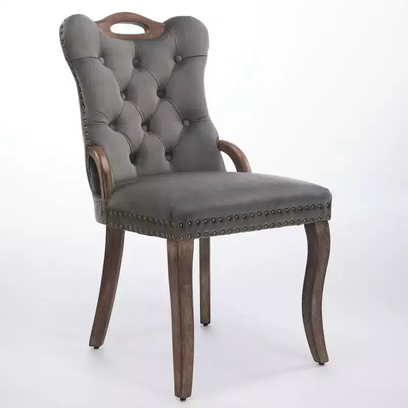 Zeus & Ruta Vintage Velvet Dining Chairs Set of 2 with Handmade Tufted Trim, Solid Wood Handles and Copper Nail Accents