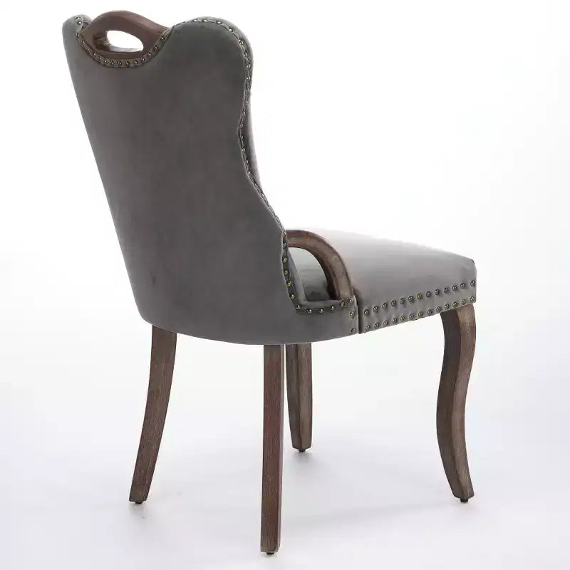 Zeus & Ruta Vintage Velvet Dining Chairs Set of 2 with Handmade Tufted Trim, Solid Wood Handles and Copper Nail Accents
