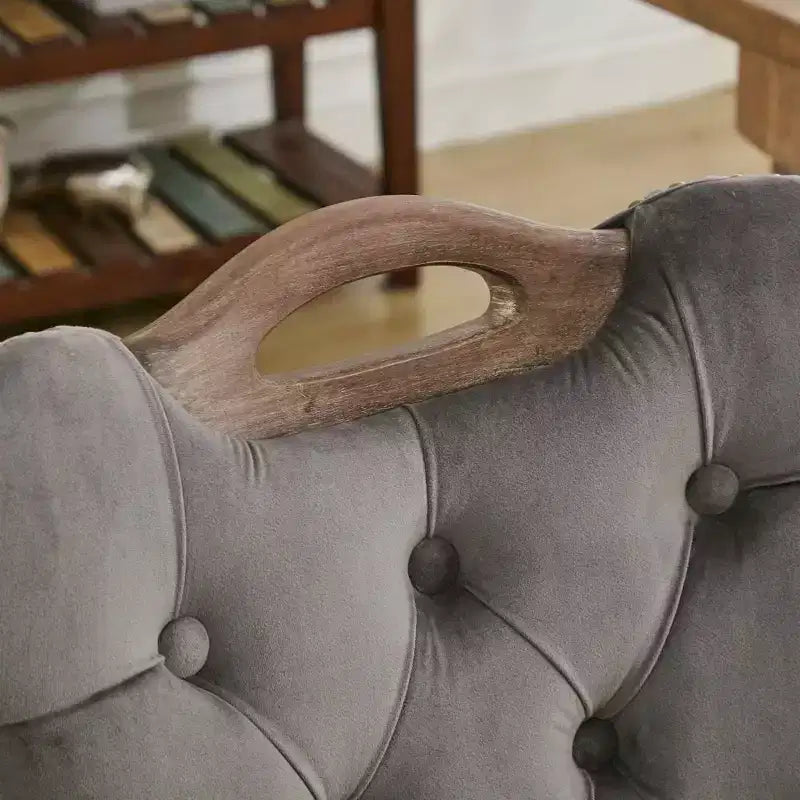 Zeus & Ruta Vintage Velvet Dining Chairs Set of 2 with Handmade Tufted Trim, Solid Wood Handles and Copper Nail Accents