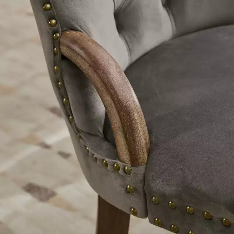 Zeus & Ruta Vintage Velvet Dining Chairs Set of 2 with Handmade Tufted Trim, Solid Wood Handles and Copper Nail Accents
