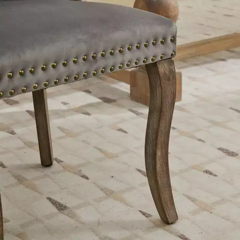 Zeus & Ruta Vintage Velvet Dining Chairs Set of 2 with Handmade Tufted Trim, Solid Wood Handles and Copper Nail Accents