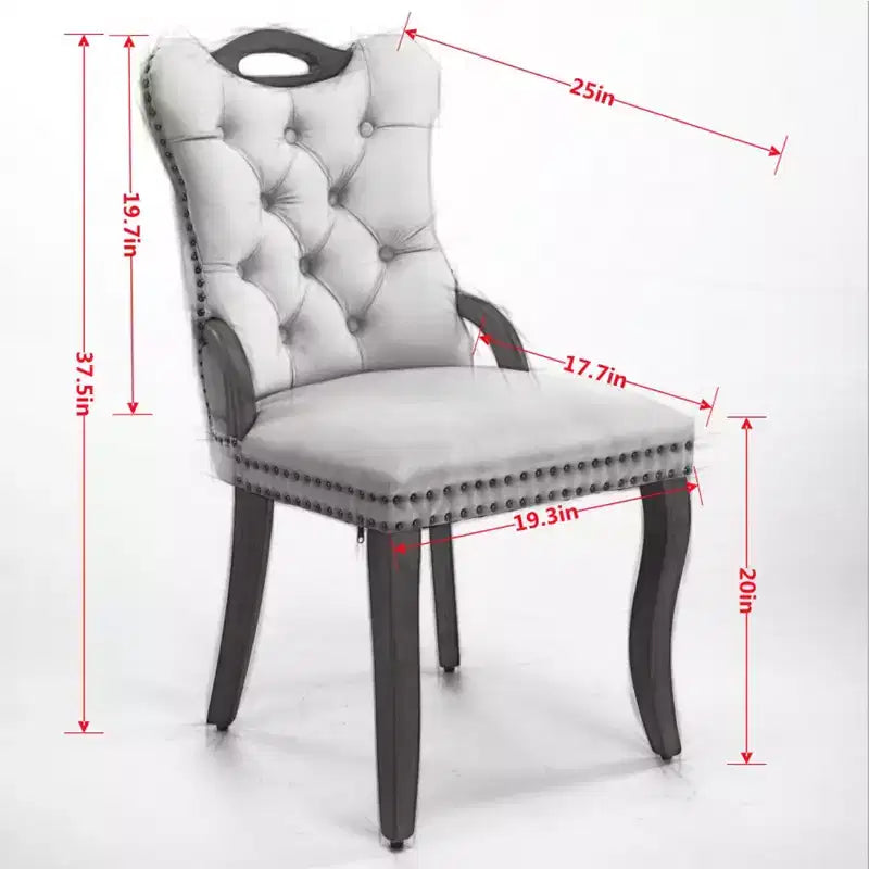 Zeus & Ruta Vintage Velvet Dining Chairs Set of 2 with Handmade Tufted Trim, Solid Wood Handles and Copper Nail Accents