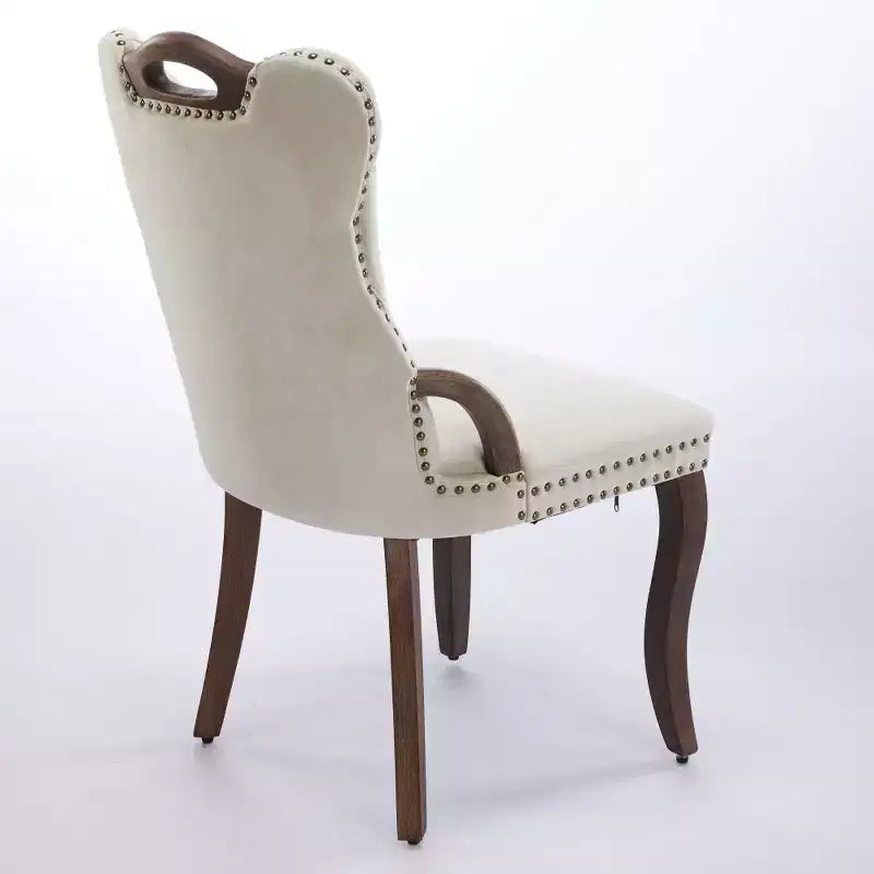 Zeus & Ruta Vintage Velvet Dining Chairs Set of 2 with Handmade Tufted Trim, Solid Wood Handles and Copper Nail Accents