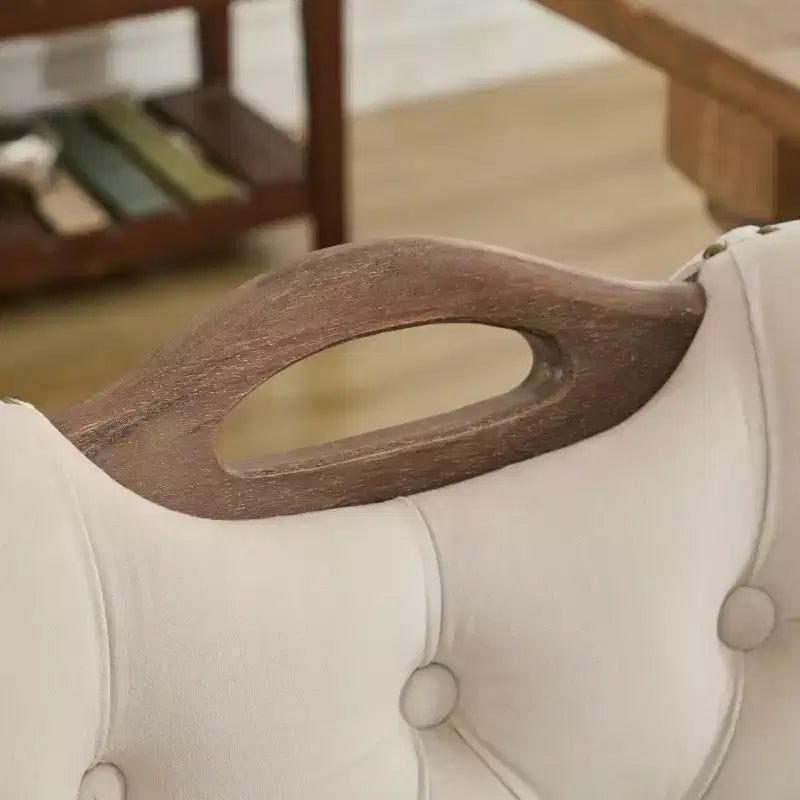 Zeus & Ruta Vintage Velvet Dining Chairs Set of 2 with Handmade Tufted Trim, Solid Wood Handles and Copper Nail Accents