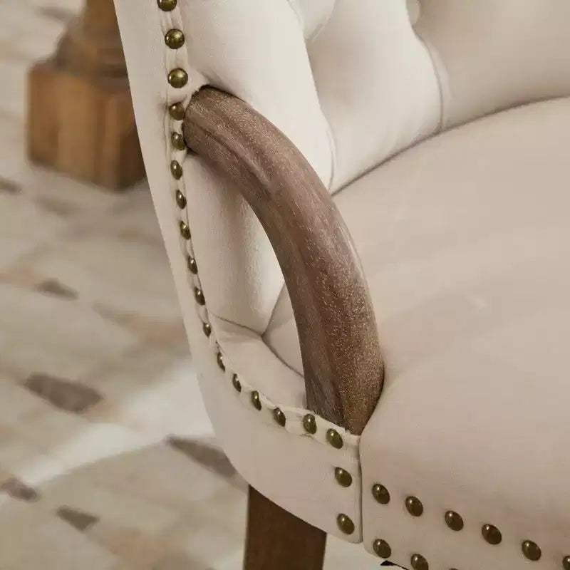 Zeus & Ruta Vintage Velvet Dining Chairs Set of 2 with Handmade Tufted Trim, Solid Wood Handles and Copper Nail Accents