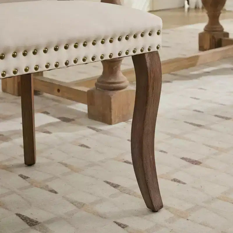 Zeus & Ruta Vintage Velvet Dining Chairs Set of 2 with Handmade Tufted Trim, Solid Wood Handles and Copper Nail Accents