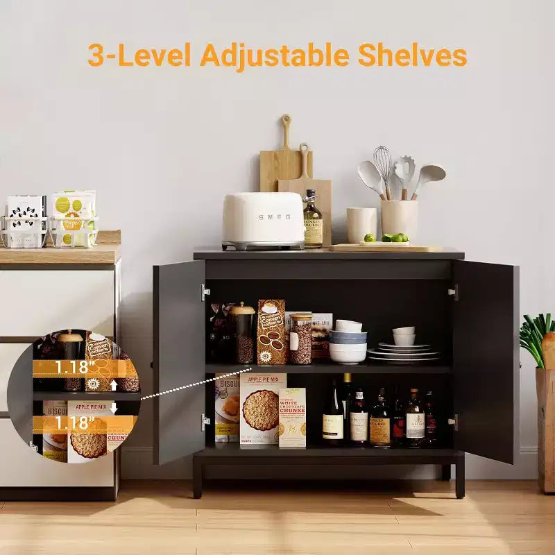 Rattan Sideboard Buffet Cabinet, Kitchen Storage Cabinet with Rattan Doors and Adjustable Shelves, for Living Dining Room Hallway