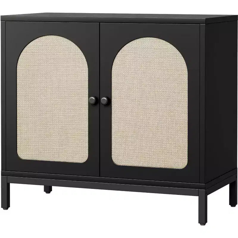 Rattan Sideboard Buffet Cabinet, Kitchen Storage Cabinet with Rattan Doors and Adjustable Shelves, for Living Dining Room Hallway
