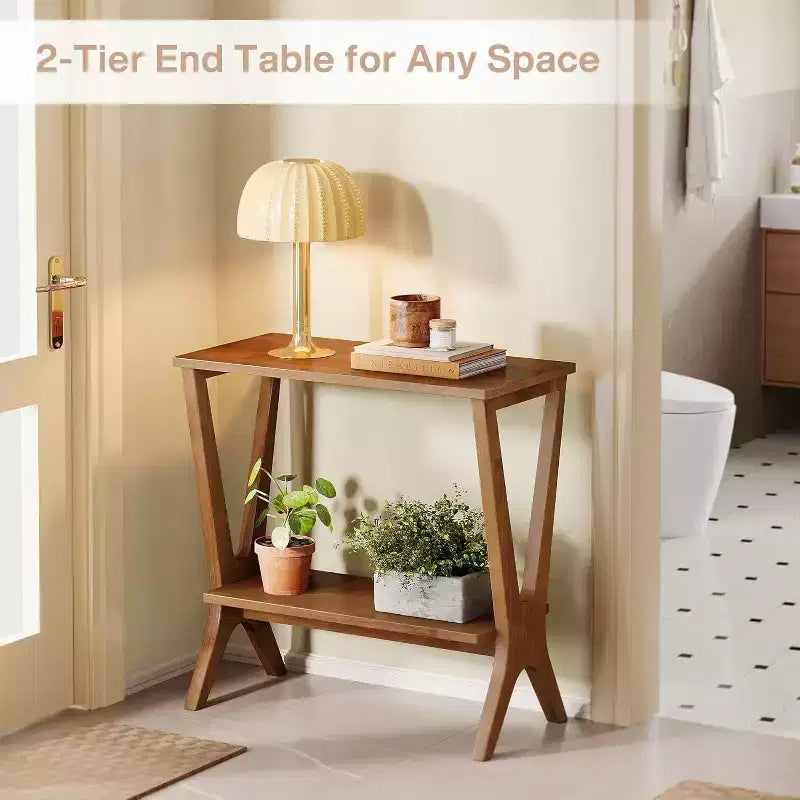 Lantine 2-Tier Solid Wood End Table, Storage Shelves Side Table with Sturdy Legs, for Small Spaces, Bedroom, Apartment
