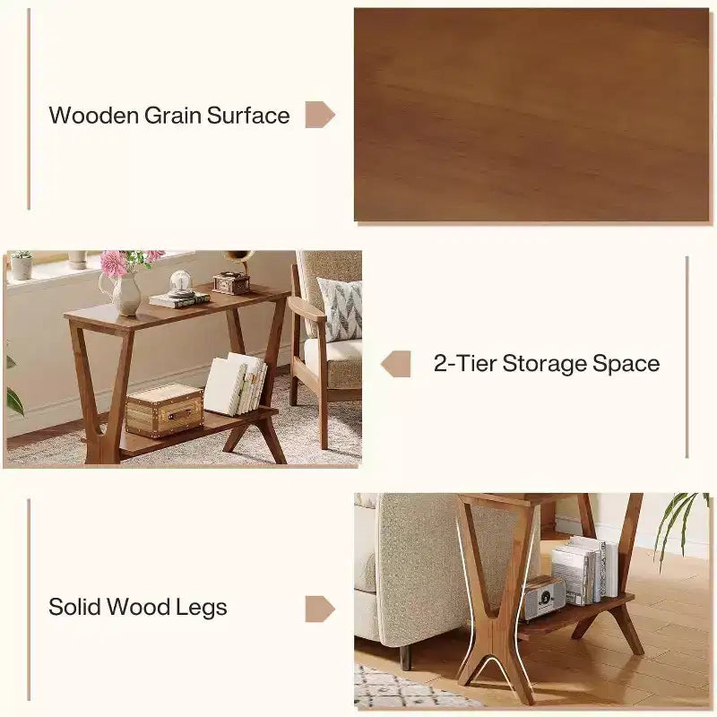 Lantine 2-Tier Solid Wood End Table, Storage Shelves Side Table with Sturdy Legs, for Small Spaces, Bedroom, Apartment