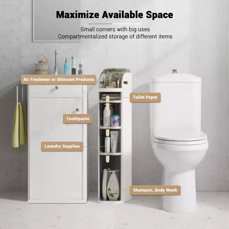 Slim Bathroom Storage Cabinet, Narrow Cabinet with Drawers,Wheels, Handle,Toilet Paper Holder, Plastic Rolling Floor Organizer for Bathroom, Kitchen