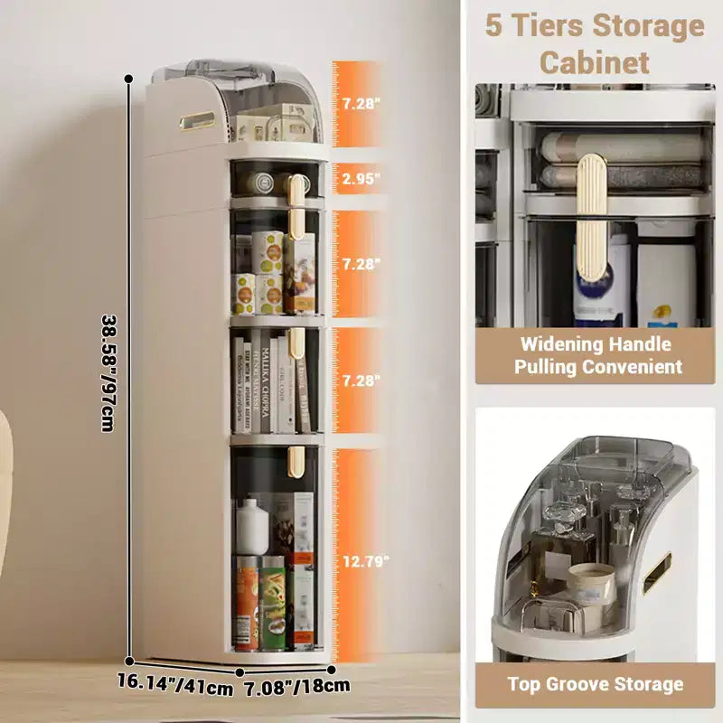 Slim Bathroom Storage Cabinet, Narrow Cabinet with Drawers,Wheels, Handle,Toilet Paper Holder, Plastic Rolling Floor Organizer for Bathroom, Kitchen