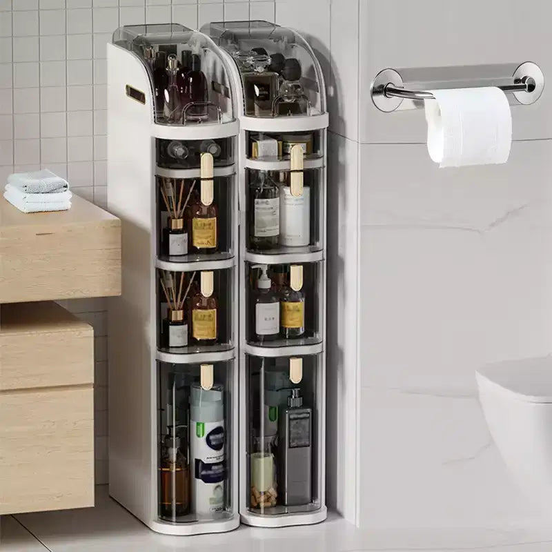 Slim Bathroom Storage Cabinet, Narrow Cabinet with Drawers,Wheels, Handle,Toilet Paper Holder, Plastic Rolling Floor Organizer for Bathroom, Kitchen