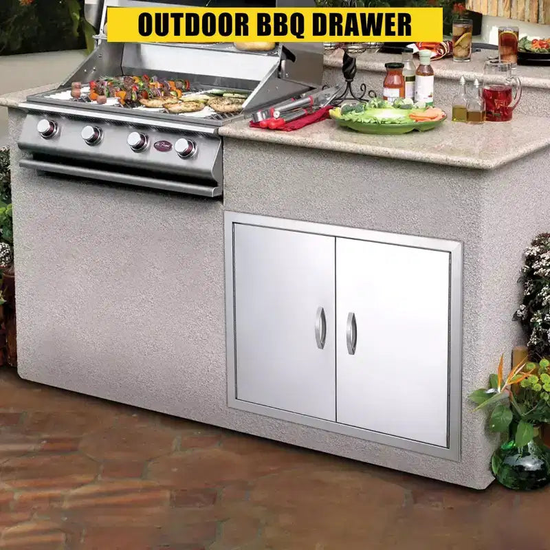 Outdoor Kitchen Cabinet Doors, Stainless Steel Double Wall with Vent Panel - Magnetic Closure for Grill Islands