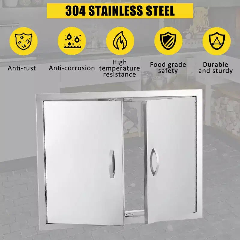 Outdoor Kitchen Cabinet Doors, Stainless Steel Double Wall with Vent Panel - Magnetic Closure for Grill Islands