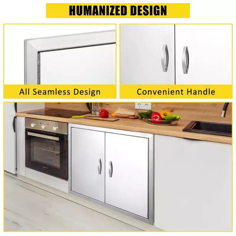 Outdoor Kitchen Cabinet Doors, Stainless Steel Double Wall with Vent Panel - Magnetic Closure for Grill Islands