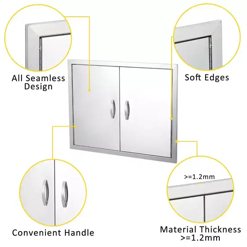 Outdoor Kitchen Cabinet Doors, Stainless Steel Double Wall with Vent Panel - Magnetic Closure for Grill Islands