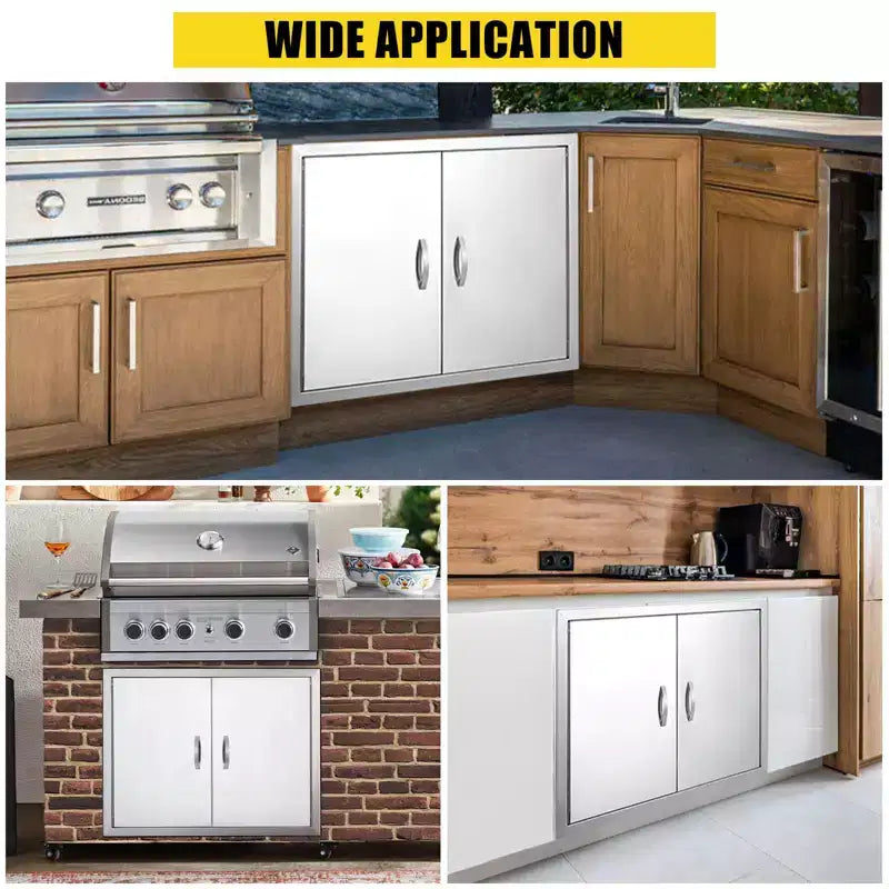 Outdoor Kitchen Cabinet Doors, Stainless Steel Double Wall with Vent Panel - Magnetic Closure for Grill Islands