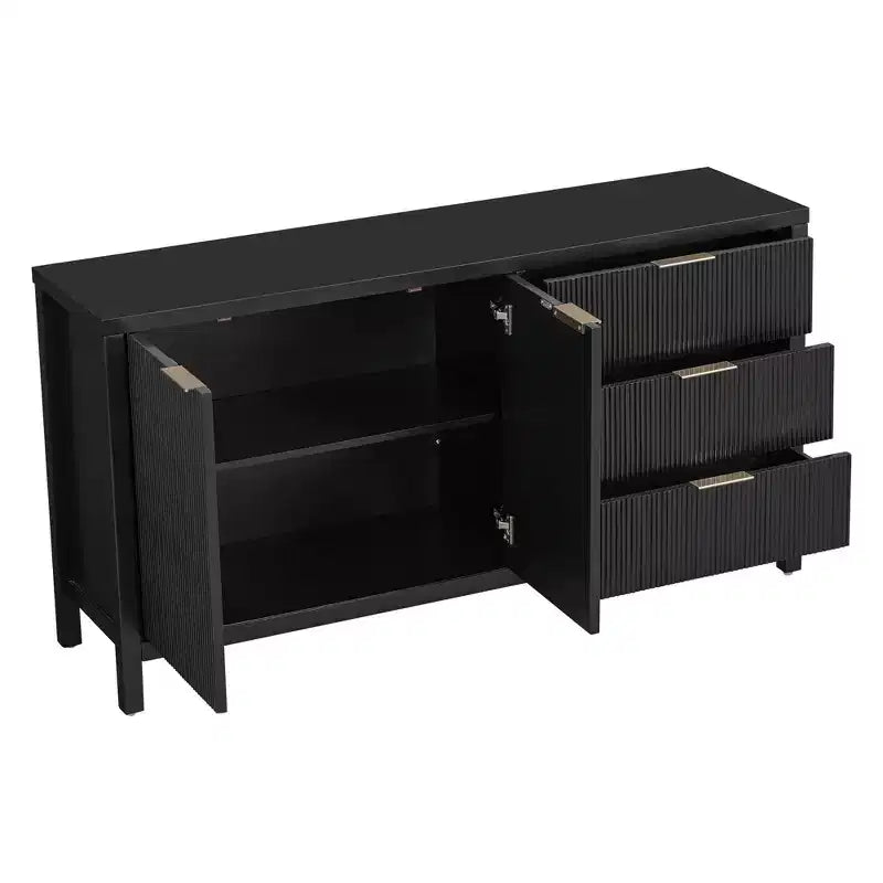 Okak Wooden Sideboard Buffet, Storage Cabinet with Embossed Curved Doors, Console Table for Kitchen Living Room Study