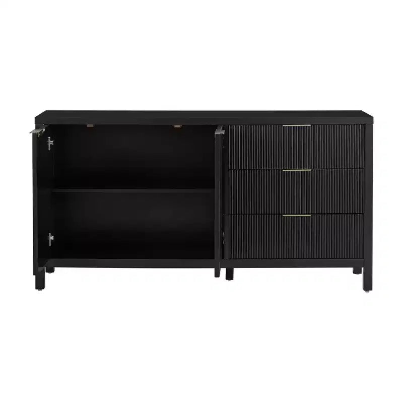 Okak Wooden Sideboard Buffet, Storage Cabinet with Embossed Curved Doors, Console Table for Kitchen Living Room Study
