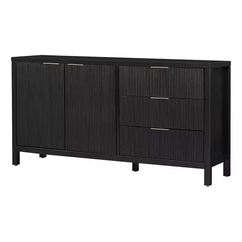 Okak Wooden Sideboard Buffet, Storage Cabinet with Embossed Curved Doors, Console Table for Kitchen Living Room Study