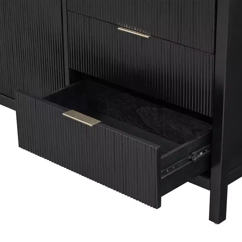 Okak Wooden Sideboard Buffet, Storage Cabinet with Embossed Curved Doors, Console Table for Kitchen Living Room Study