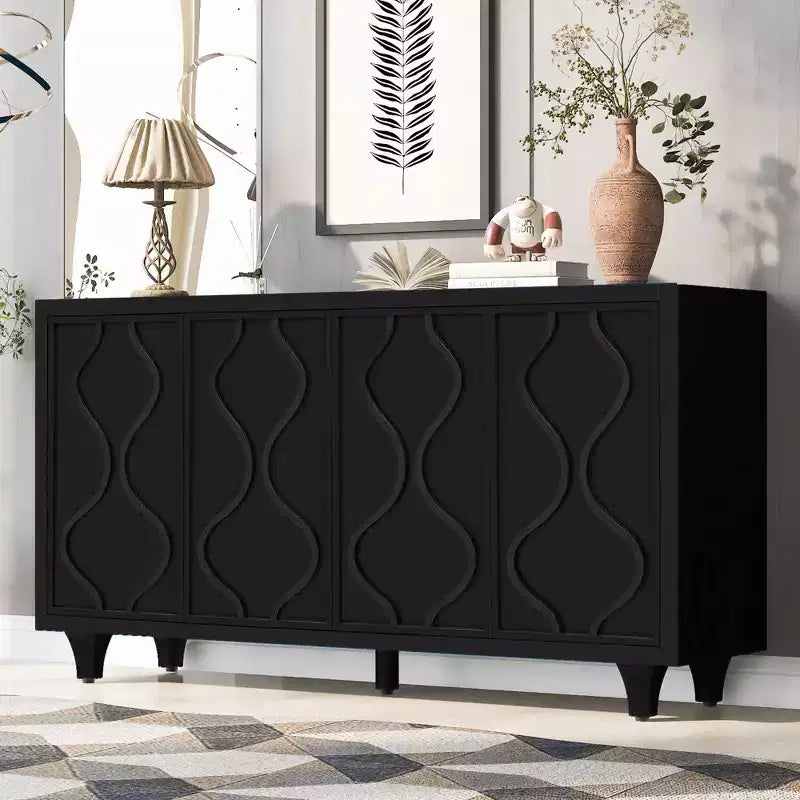 Okak Wooden Sideboard Buffet, Storage Cabinet with Embossed Curved Doors, Console Table for Kitchen Living Room Study