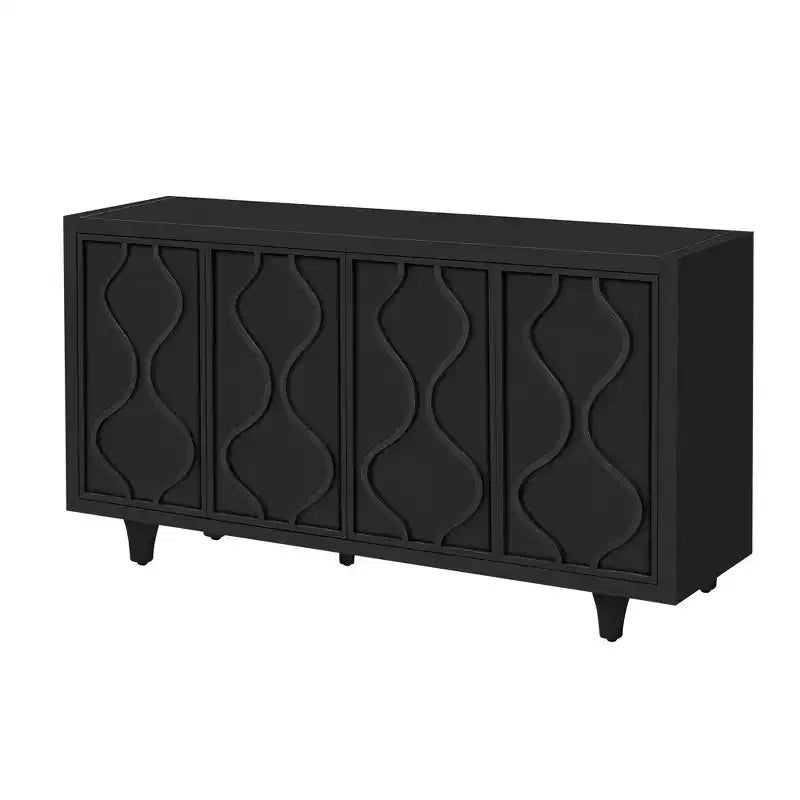 Okak Wooden Sideboard Buffet, Storage Cabinet with Embossed Curved Doors, Console Table for Kitchen Living Room Study
