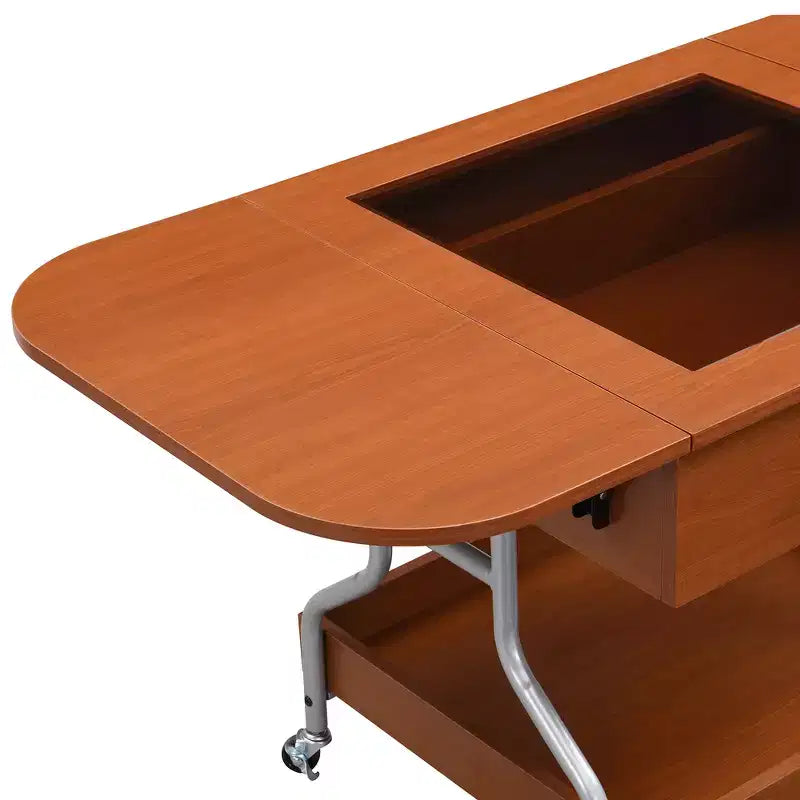 Zeus & Ruta Modern Folding Coffee Table with Wheels with 1 Drawer & 2-Tier Storage, Metal Frame for Living Room