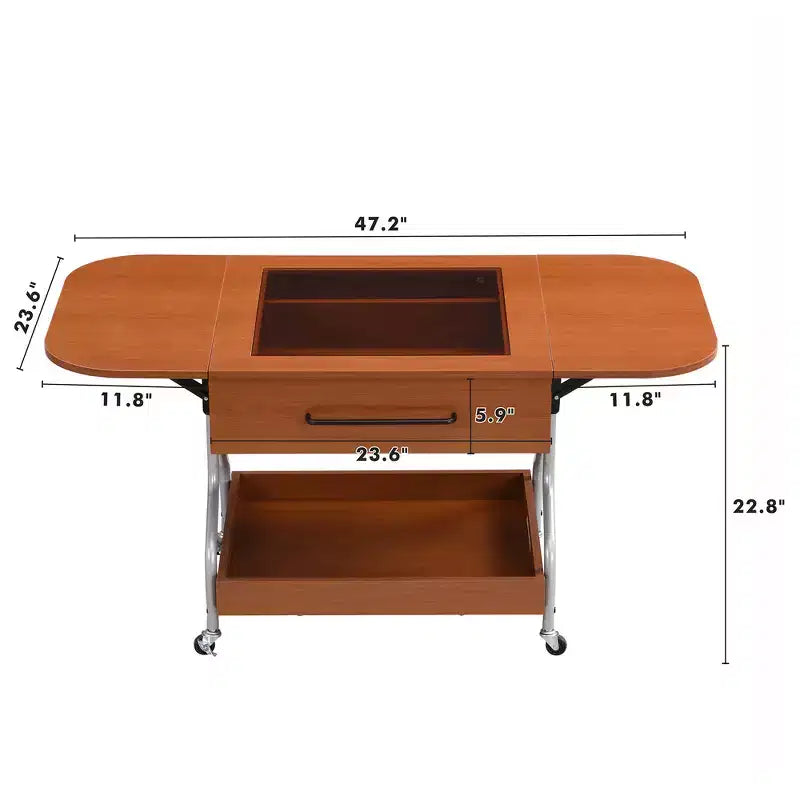 Zeus & Ruta Modern Folding Coffee Table with Wheels with 1 Drawer & 2-Tier Storage, Metal Frame for Living Room