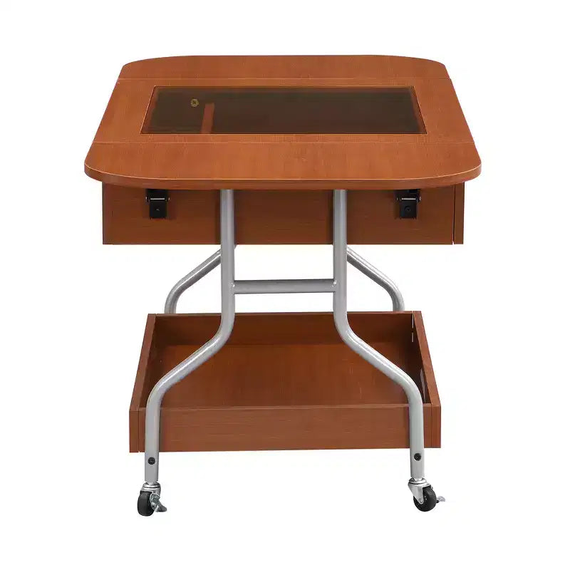 Zeus & Ruta Modern Folding Coffee Table with Wheels with 1 Drawer & 2-Tier Storage, Metal Frame for Living Room