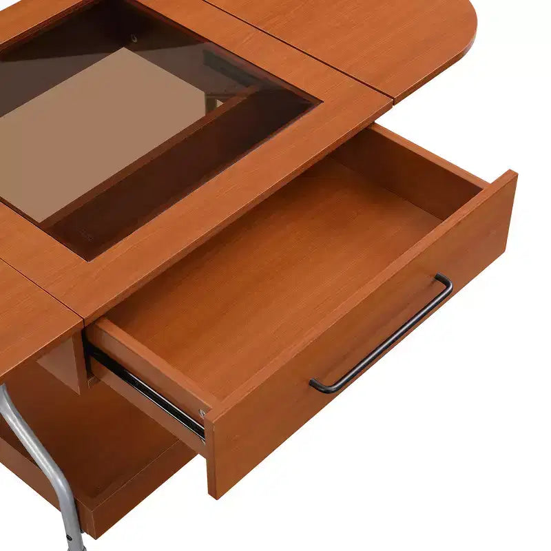 Zeus & Ruta Modern Folding Coffee Table with Wheels with 1 Drawer & 2-Tier Storage, Metal Frame for Living Room