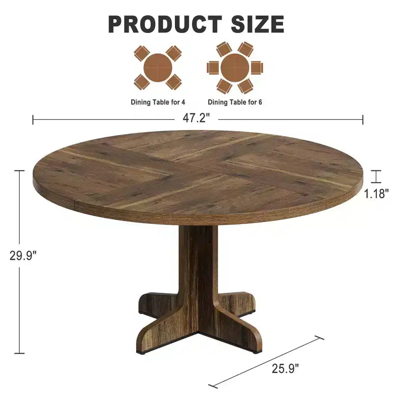 GustoWave 47 in Round Dining Table, with Wooden Tabletop