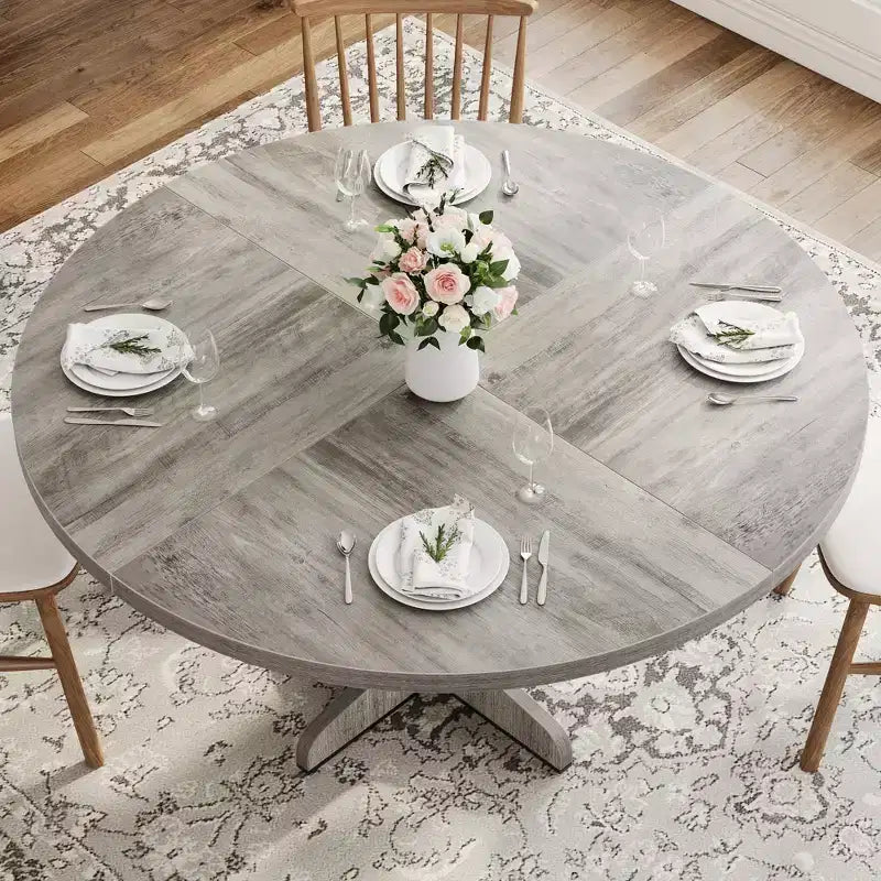 GustoWave 47 in Round Dining Table, with Wooden Tabletop