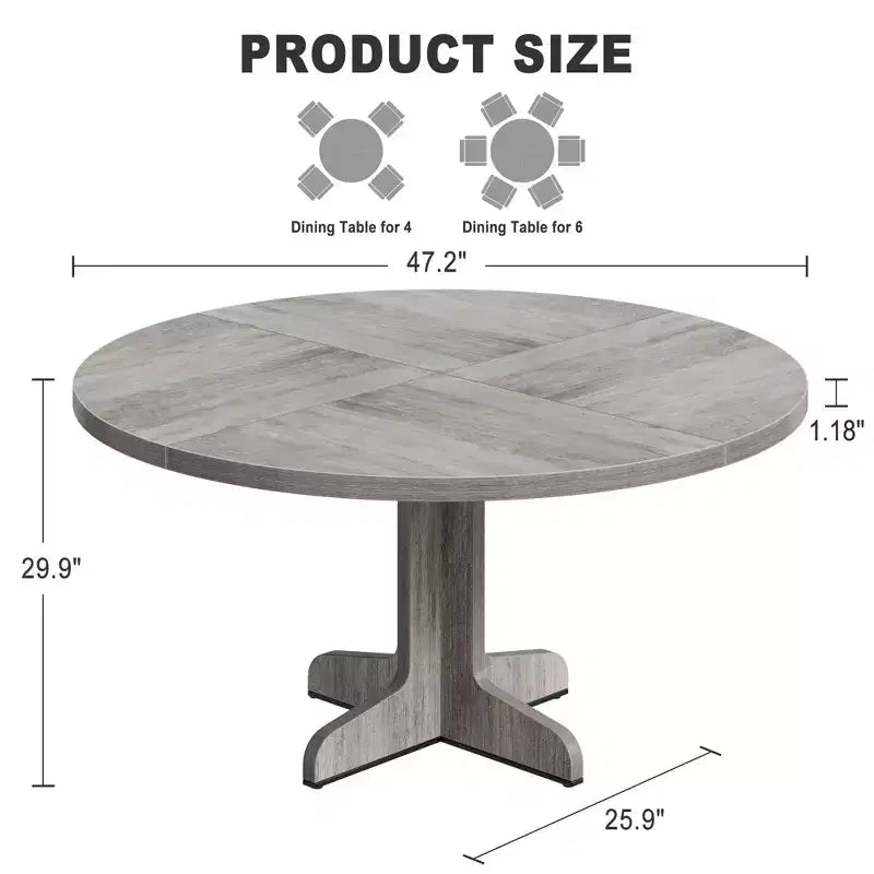 GustoWave 47 in Round Dining Table, with Wooden Tabletop