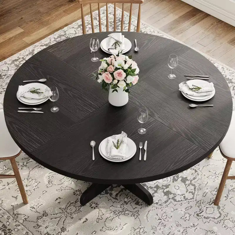 GustoWave 47 in Round Dining Table, with Wooden Tabletop